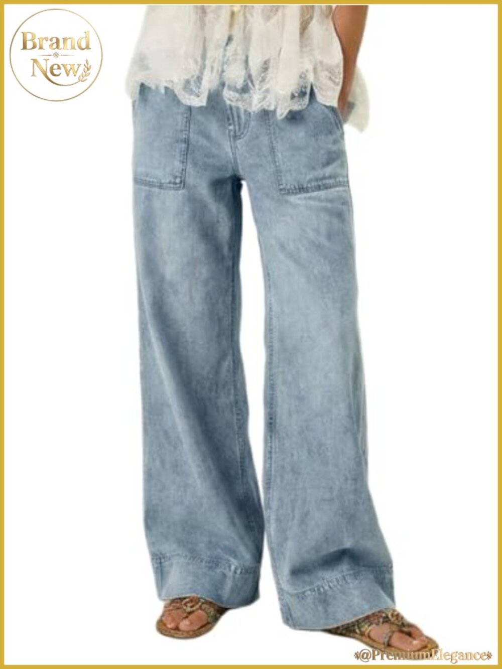 Women's Wide Leg Jeans Baggy Y2K Pull On Elastic Waist Denim Pants